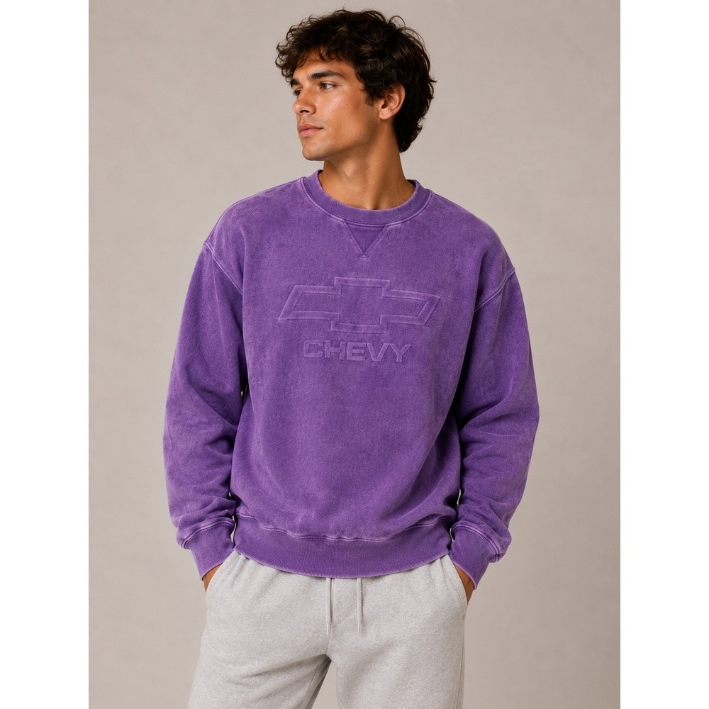 Vintage Chevy Chevrolet Embossed Logo Purple Cotton Sweatshirt Made in USA Small